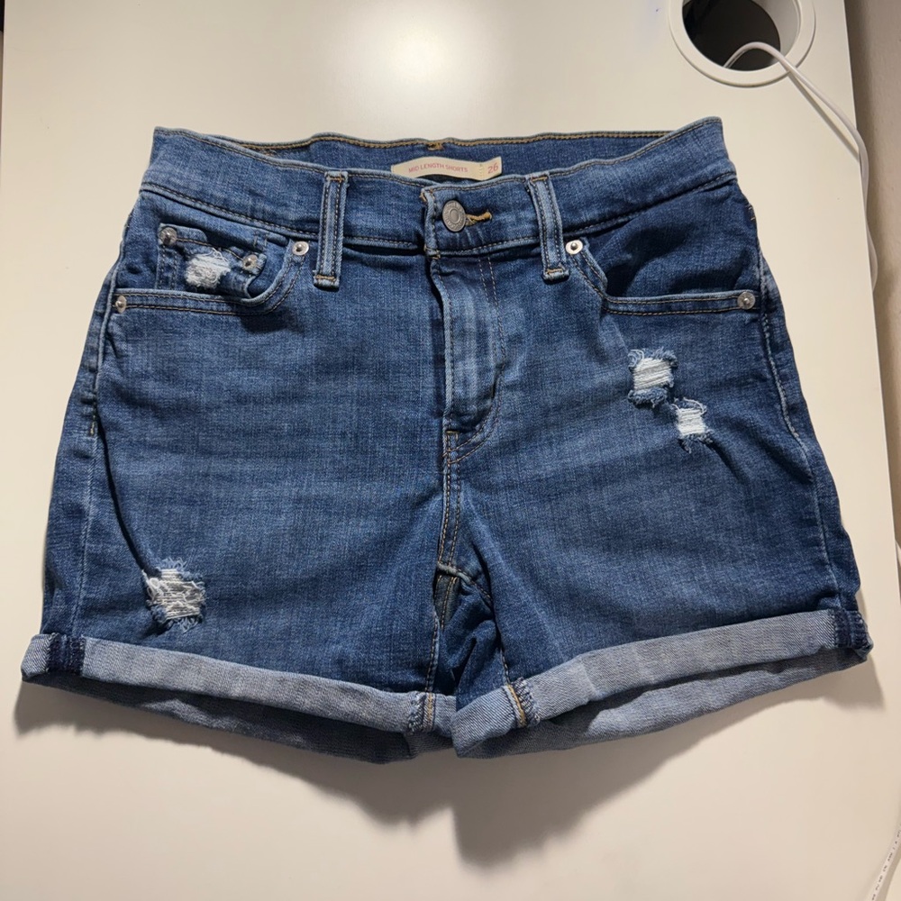 Levi’s Denim Blue Distressed Women Shorts
